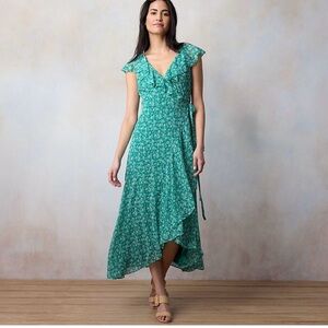 LC Lauren Conrad Asymmetrical Teal Floral Dress